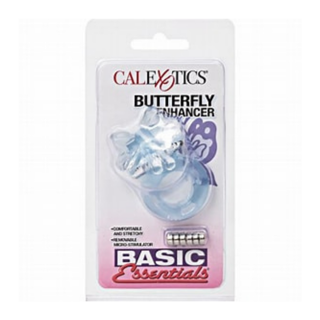 Basic Essentials Butterfly Enhancer Vibrating Cock Ring With Clitoral Stimulation - Pink