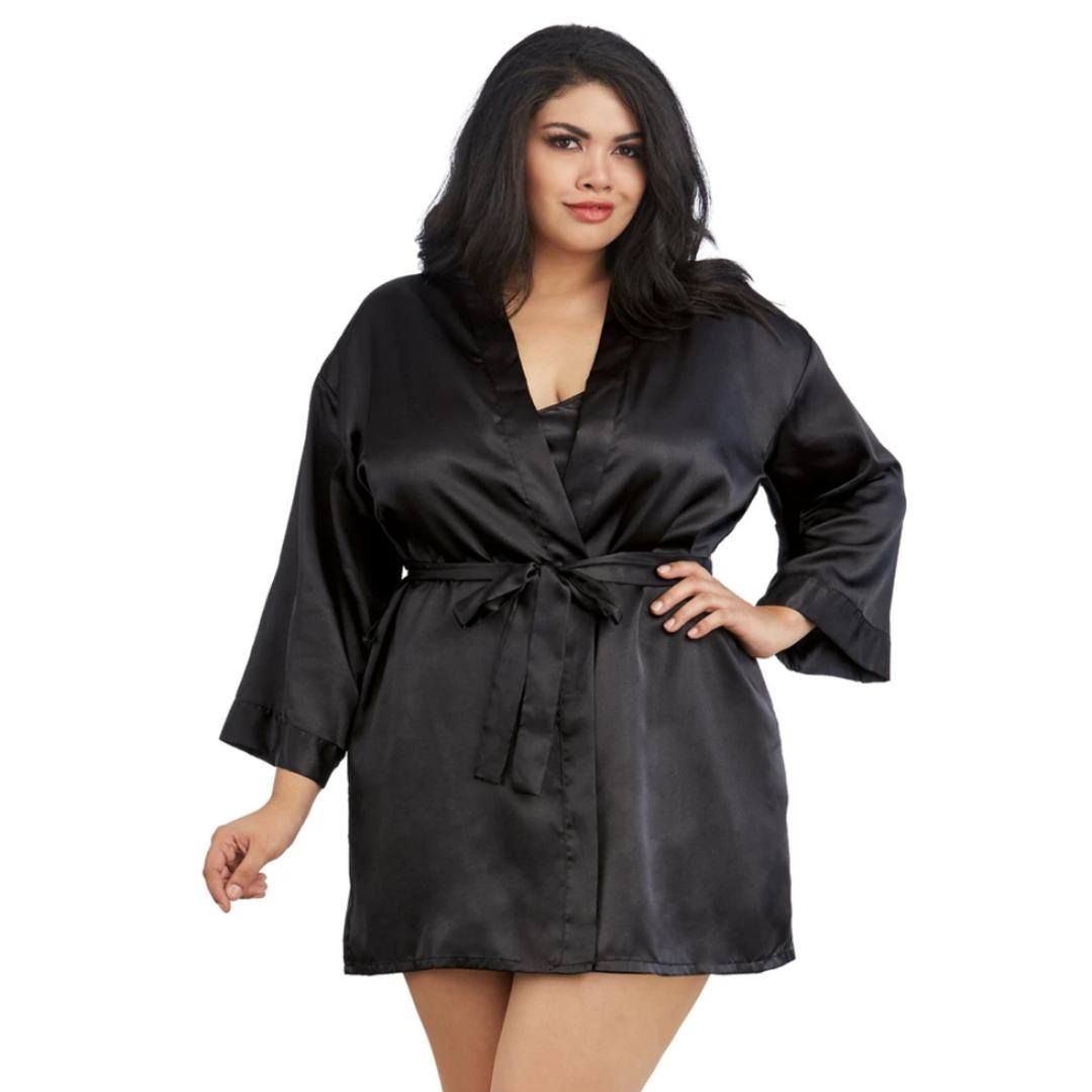 Black Robe, Babydoll & Padded Hanger (XL-3X)