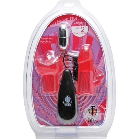 Trinity Vibes Luv Flicker Plus Vibrating Bullet w/ 2 Attachments - Pink