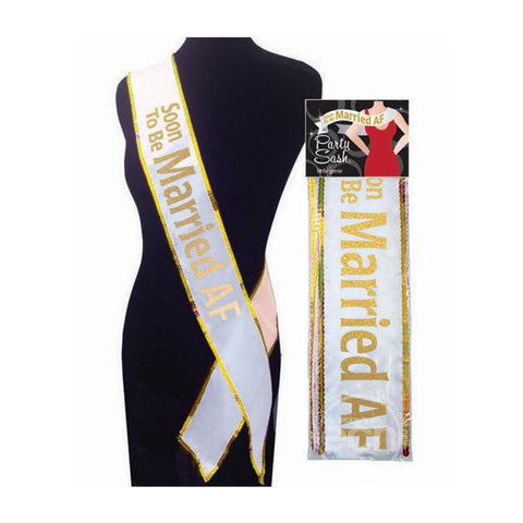 Soon To Be Married AF Party Sash - White/Gold
